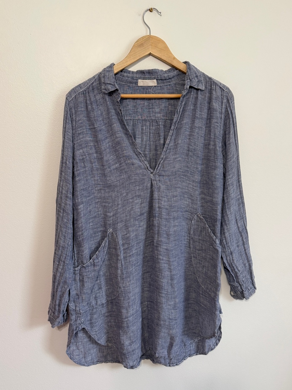 CP Shades 100% Linen Tunic Top Size Small Blue Blouse